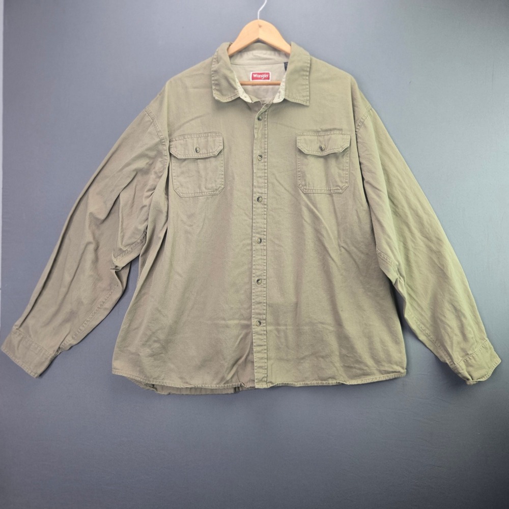 Wrangler Shirt Mens 3XL Khaki Tan Cotton Twill Long Sleeve Button Up Workwear